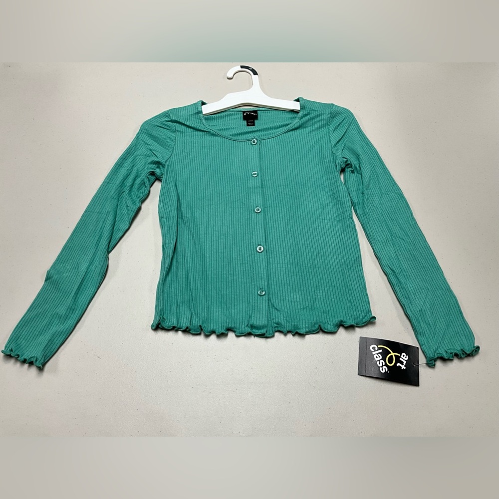 Art Class Girls Green Ribbed Long Sleeve Shirt Top